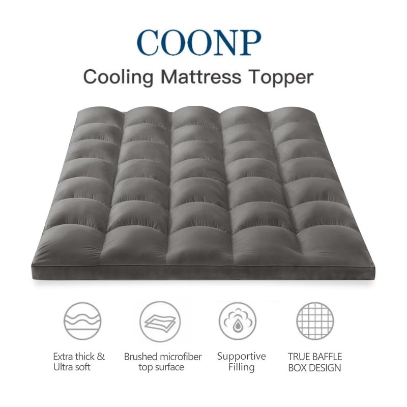 COONP Twin XL Mattress Topper, Extra Thick Pillowtop, Cooling Plush Mattress Pad Cover Bed Topper Protector with 8-21 Inch Deep Pocket (Grey, Twin XL) - Image 2
